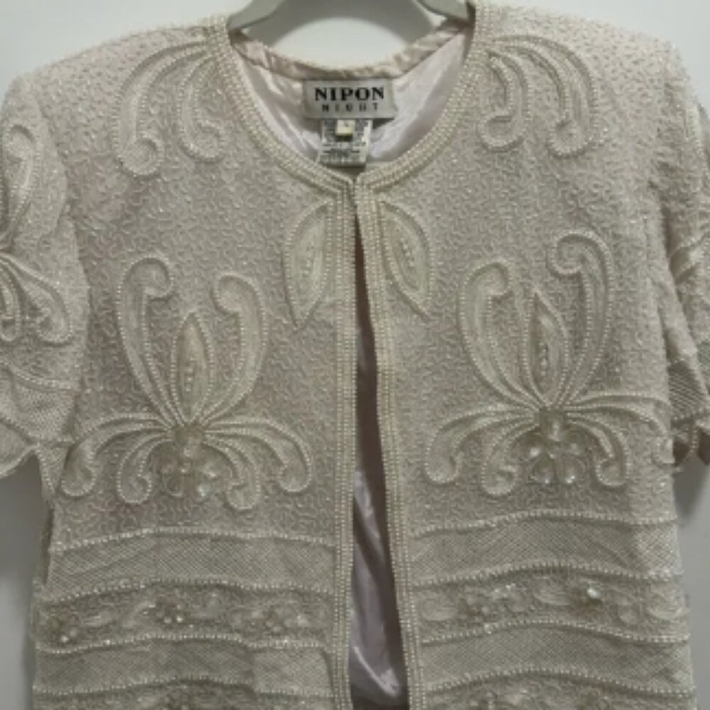 VINTAGE Nipon Boutique Cream Beaded Jacket